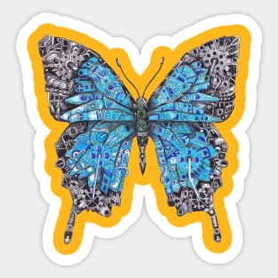 Blue Swallowtail Butterfly Mechanical Steampunk Design Sticker